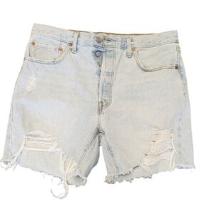 Levis 501 Button Fly Distressed Cutoff Denim Shorts Light Wash Womens